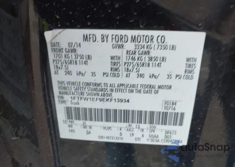 2014 Ford F-150 Xlt z USA, uszkodzony, nr VIN 1FTFW1EF9EKF13934